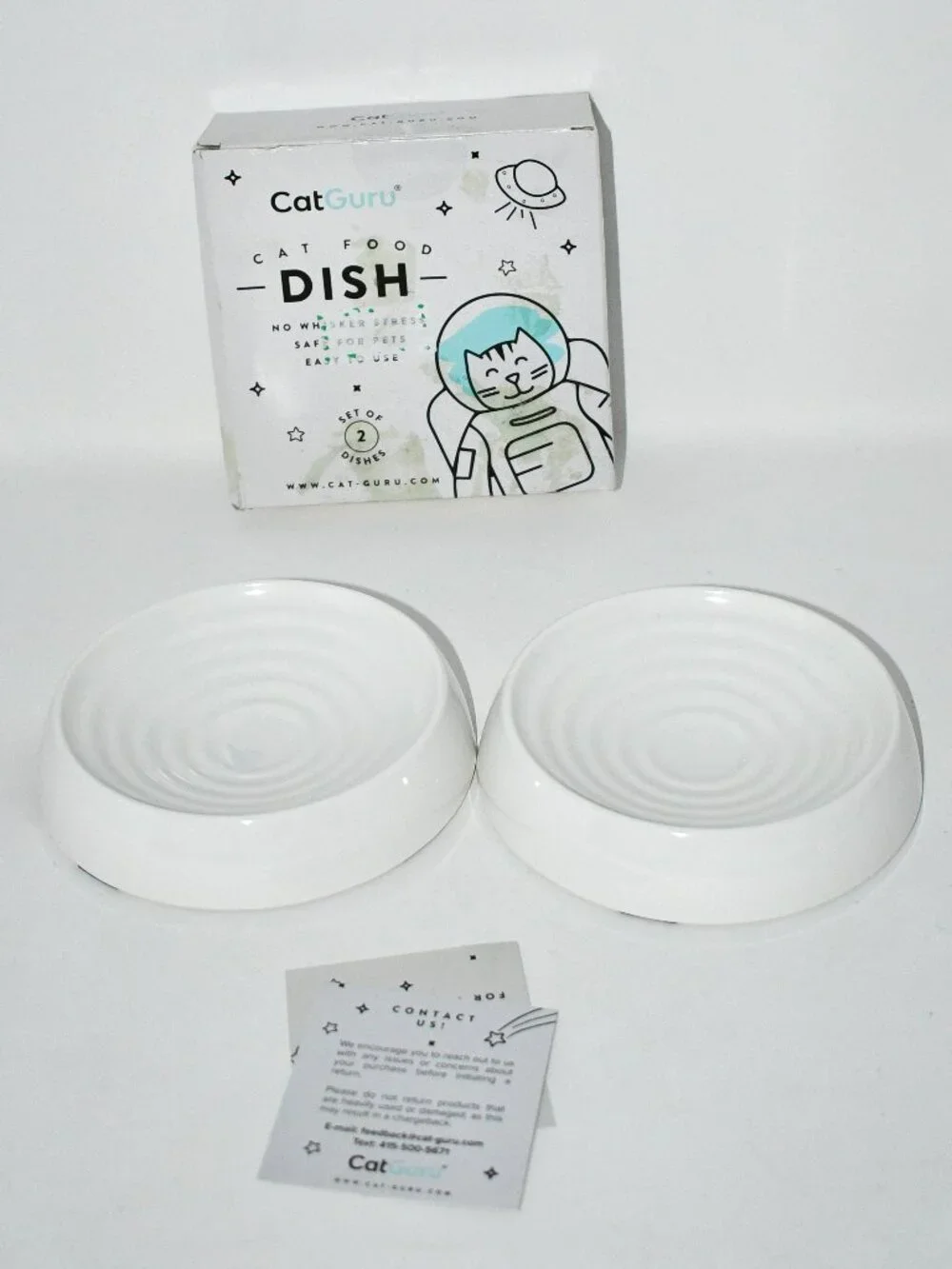 CatGuru Whisker Friendly Cat Bowls, Marshmallow, Set of 2, Melamine, NWT